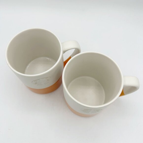 Starbucks 2014 Lot of 2 Porcelain Mugs Orange Etched Logo 14oz - Picture 3 of 6